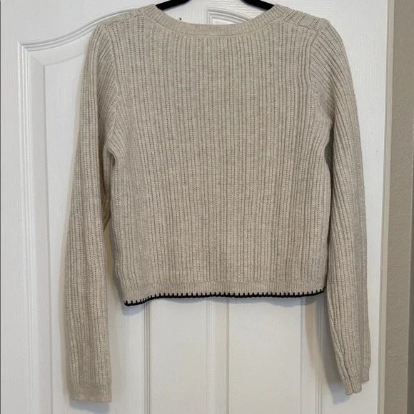 crown & ivy Cream Ribbed Cardigan with Navy Trim - Picture 2 of 3